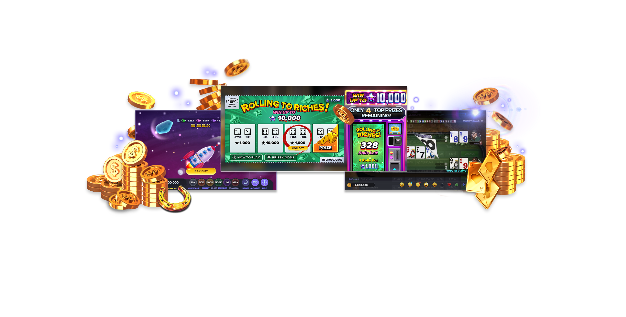 Numerous Multiplayer games provide a comprehensive casino experience. Each game is of standalone quality in Pebble City!-3